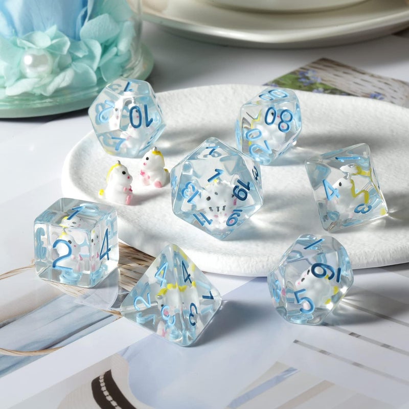 DNDND Unicorn DND Dice Set, 7PCS Cute Resin D&D Dice with Velvet Bag for Dungeons and Dragons Role Playing Games and Tabletop Games（Unicorn - Image 5